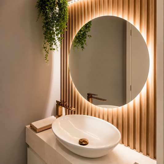 Espelho com LED Decorativo Redondo Vidro Lapidado