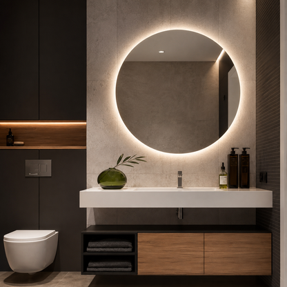 Espelho com LED Decorativo Redondo Vidro Lapidado