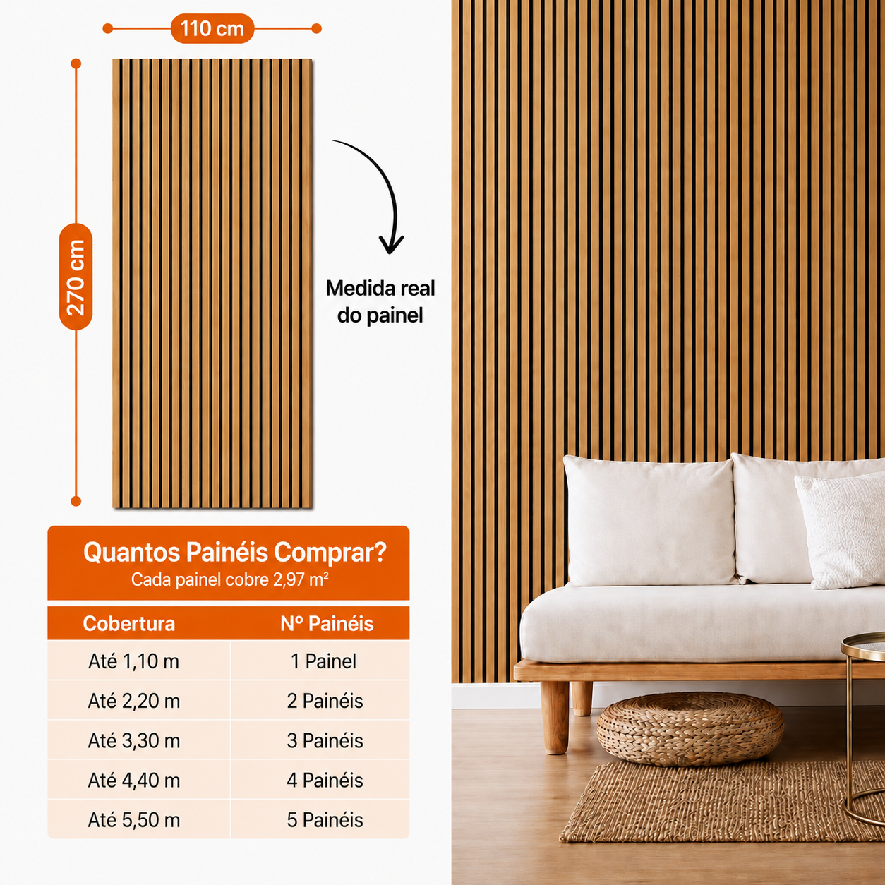 PAINEL RIPADO ACÚSTIMCO MADEIRA NATURAL - 270x110cm
